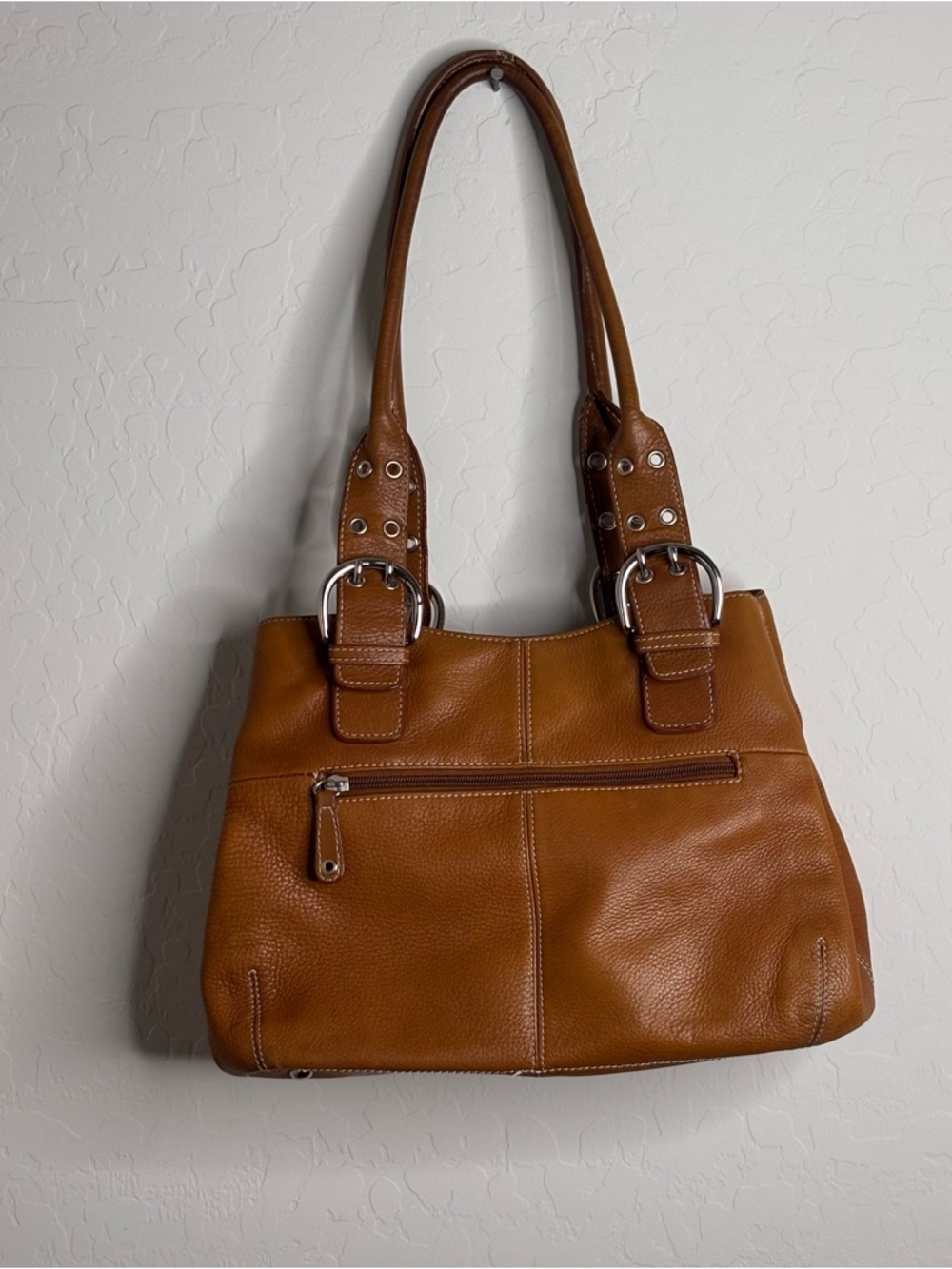 TIGNANELLO Satchel Tote Bag Caramel Leather Double Handle Magnet Closure - Picture 3 of 9